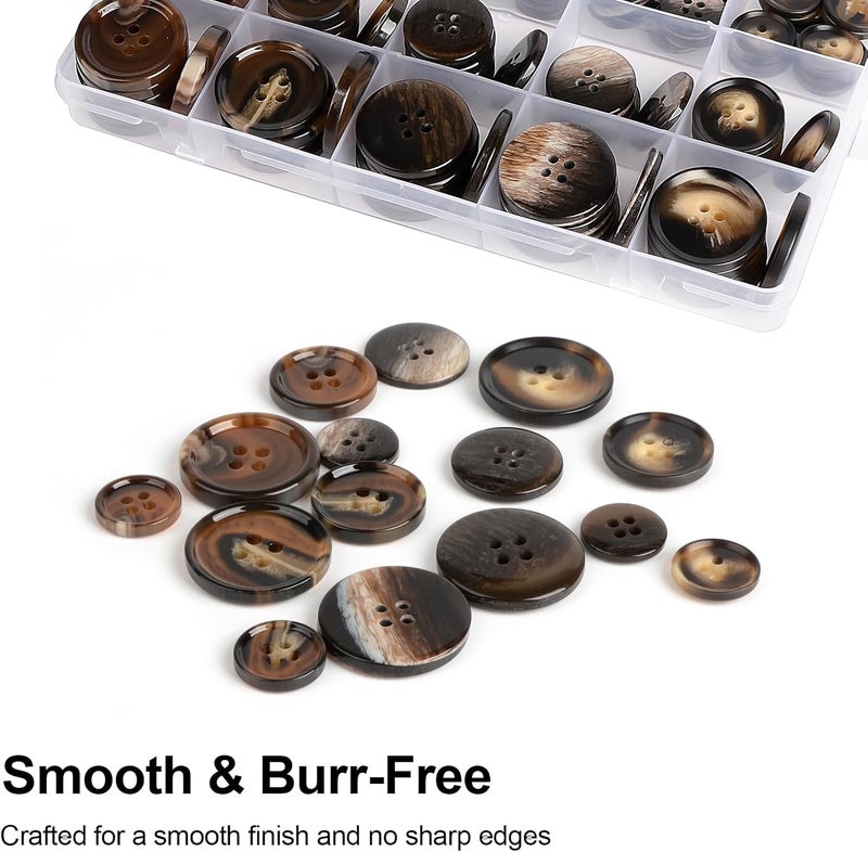 OELFFOW 110Pcs Brown Patterned Mixed Sewing Buttons, 4-Hole Craft Round Blazer Buttons, 5 Color 3 Size (15mm, 20mm, 25mm) Suit Coats Resin Button, for Variety Clothing Sewing, DIY Craft (Brown Patterned) - Image 5